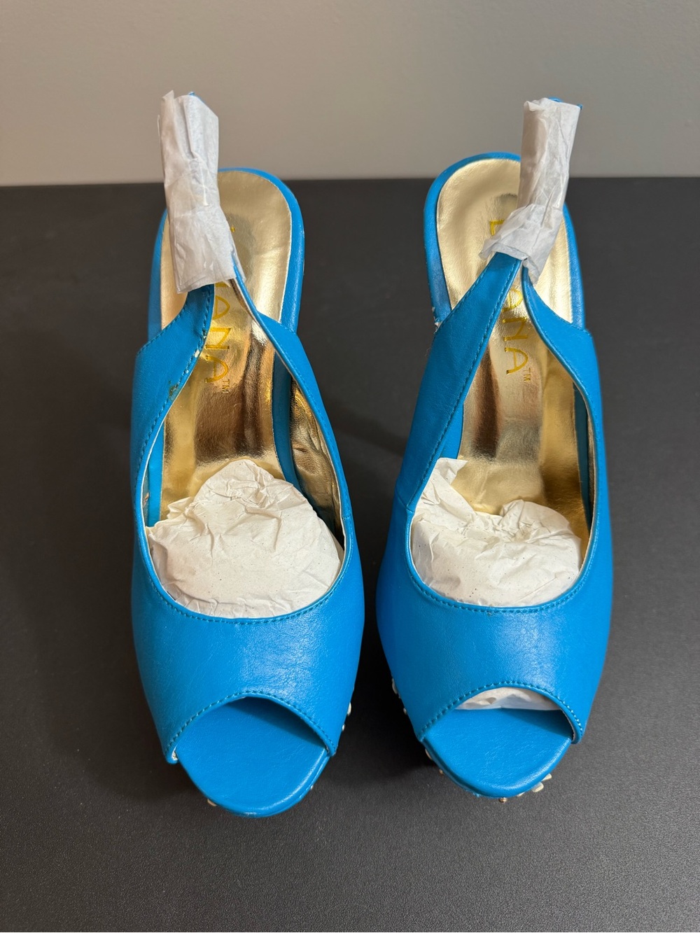Liliana Bright Blue Peep-Toe Slingback Heels